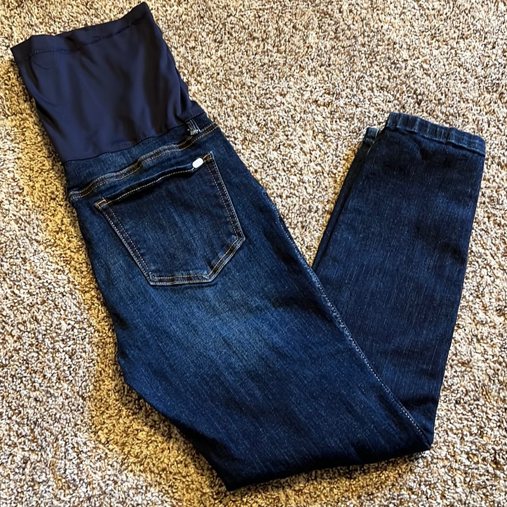 Navy blue distressed maternity jeans